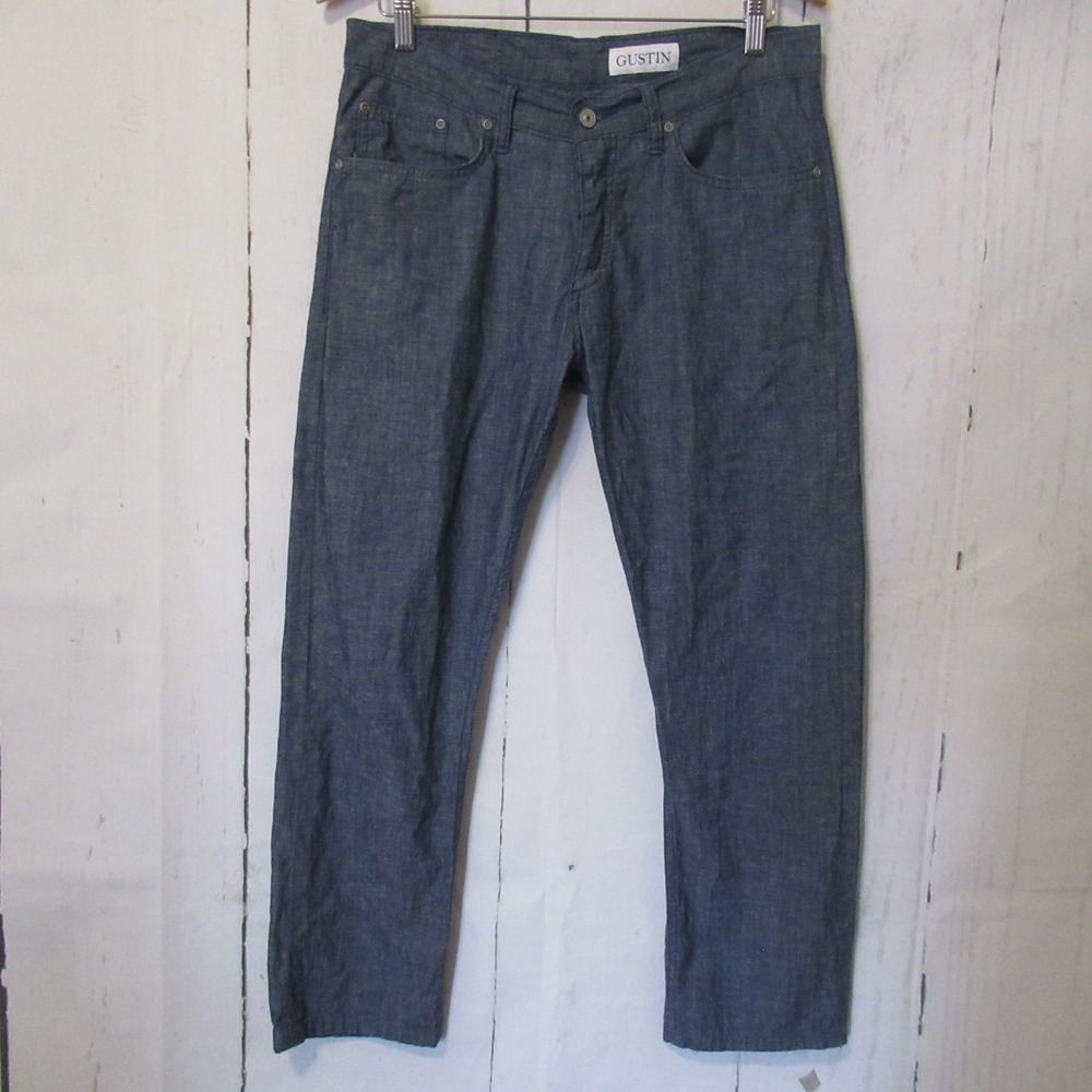 Gustin Pants 34 Blue Chambray Slim Fit Button Fly